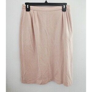 Mary Ann Restivo Wool Knit Midi Pencil Skirt Beige Size 8 Lined Pleat Zipper